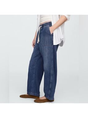 Gap Dark Wash Denim Utility Pull-On Barrel Jeans NWT